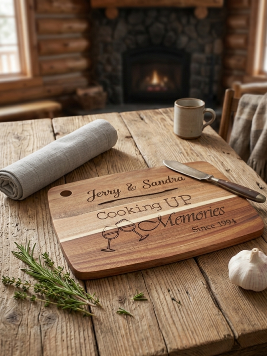 Elegant Personalized Acacia Wood Anniversary Cutting Board